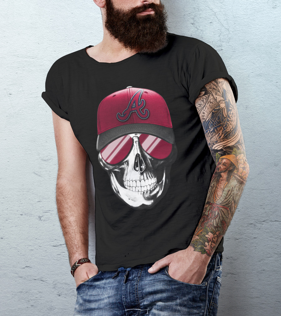 Skull V7 Atlanta Braves Hat And Sunglasses T-Shirt