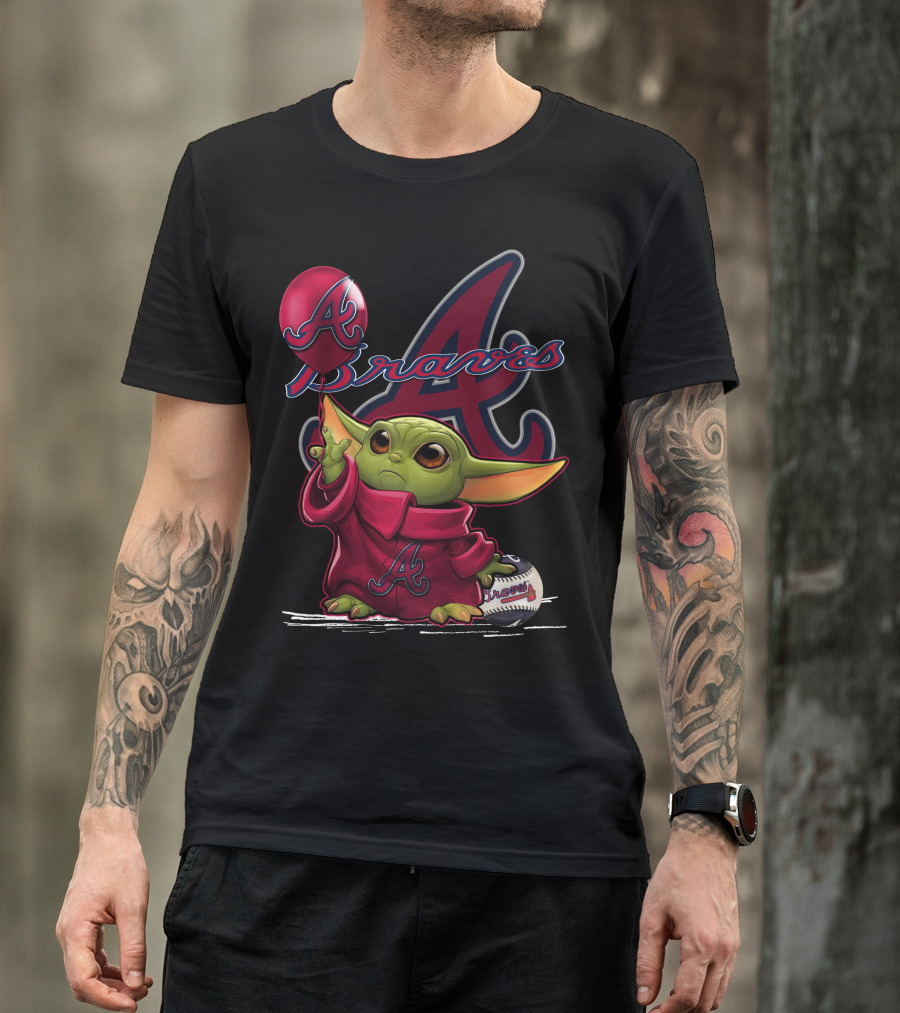 Yoda Braves Baseball Balloon Fan Art Baby Alien T-Shirt
