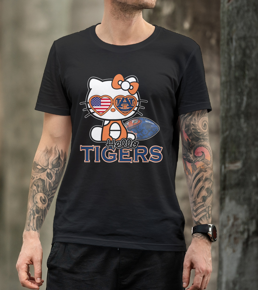 Hello Kitty Auburn Tigers Football American Flag T-Shirt
