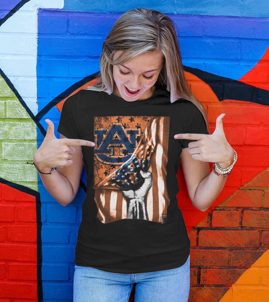 Auburn Tigers American Flag Design With Hand T-Shirt