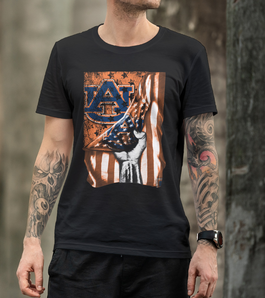 Auburn Tigers American Flag Design With Hand T-Shirt