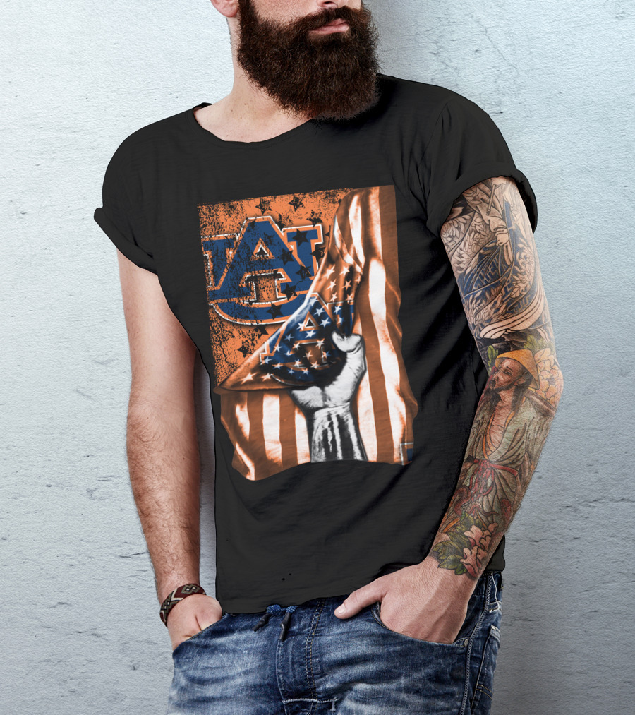 Auburn Tigers American Flag Design With Hand T-Shirt