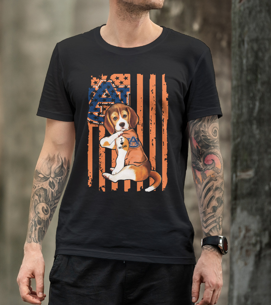 Auburn Tigers Beagle I Love Mom Pawtriotic T-Shirt