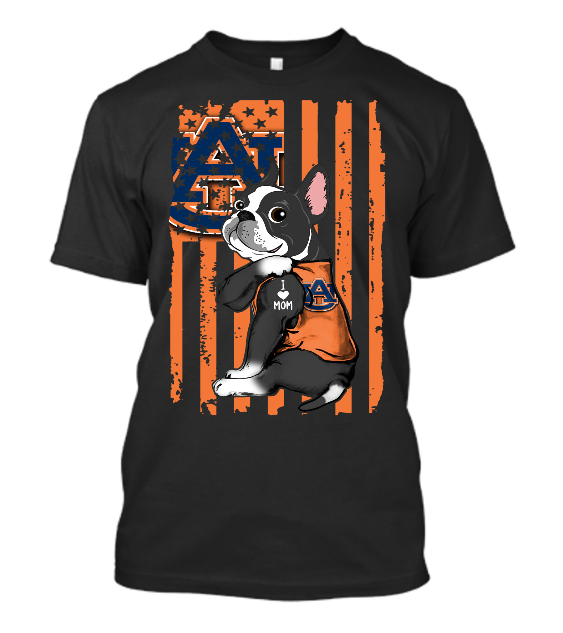 Boston Terrier Auburn Tigers I Love Mom T-Shirt
