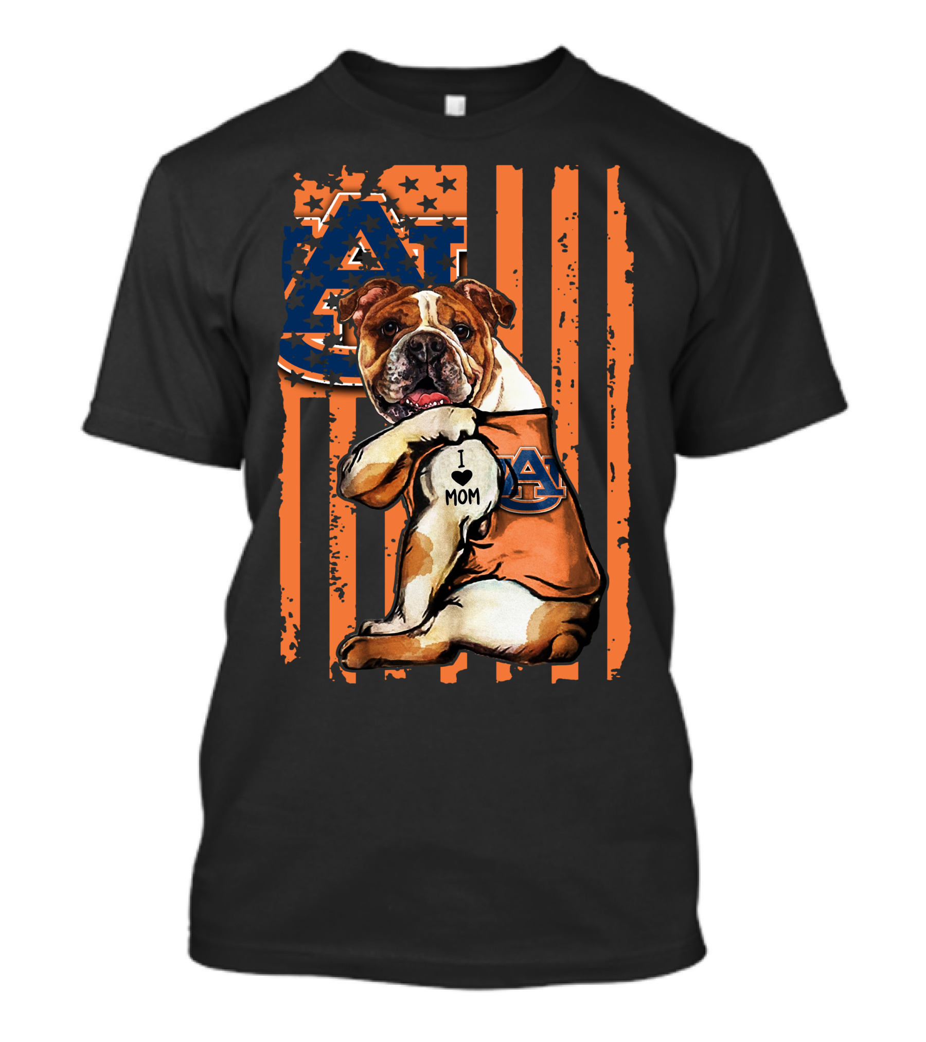 Bulldog I Love Mom Auburn Tigers Logo Stripes T-Shirt