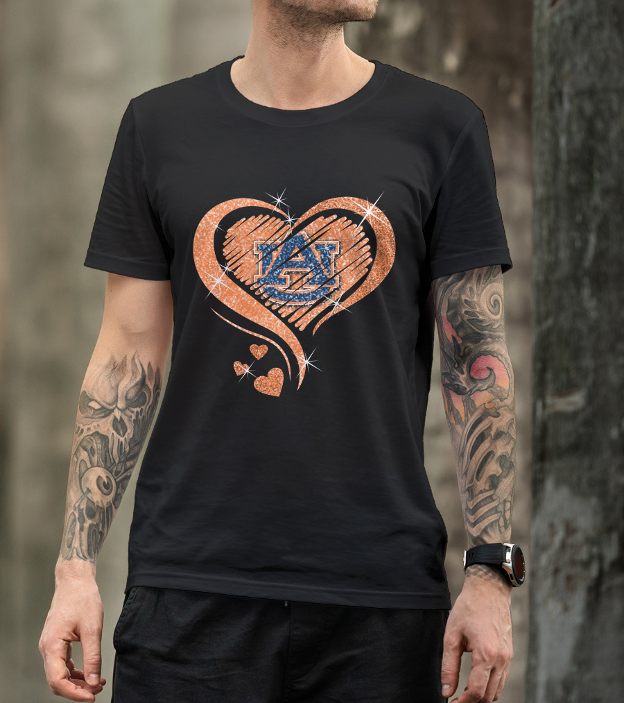 Auburn Tigers Heart With Logo Sparkles T-Shirt