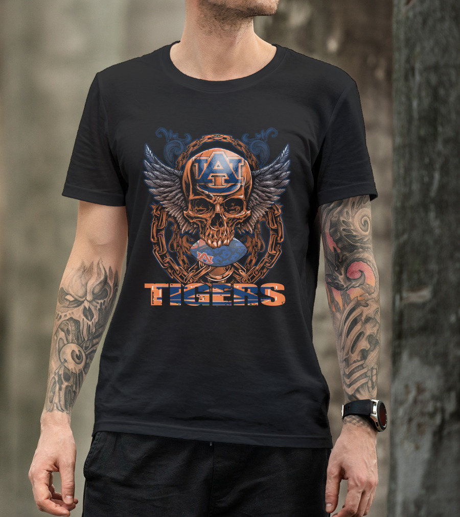 Auburn Tigers Skull With Chains And Wings T-Shirt