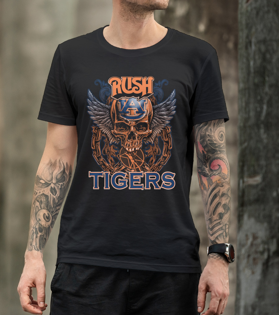 Rush Auburn Tigers Skull Wings Chains T-Shirt