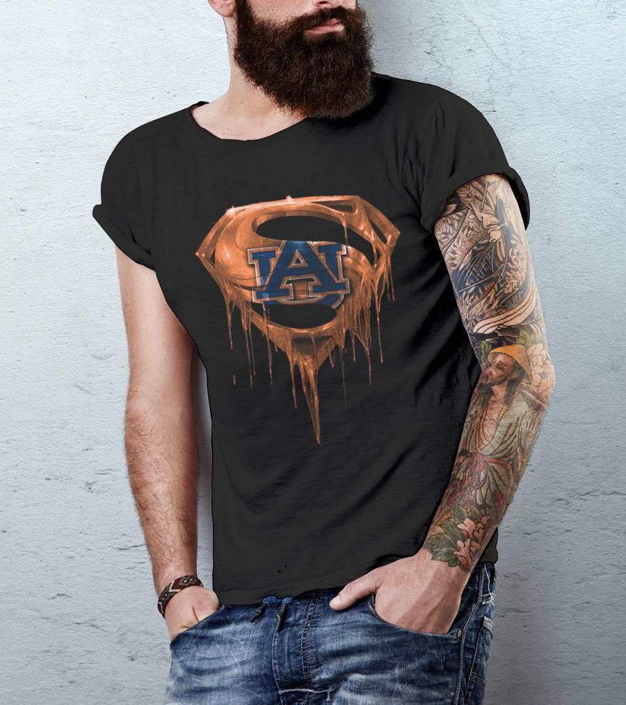 Auburn Tigers Au Logo Dripping Superhero Shield T-Shirt