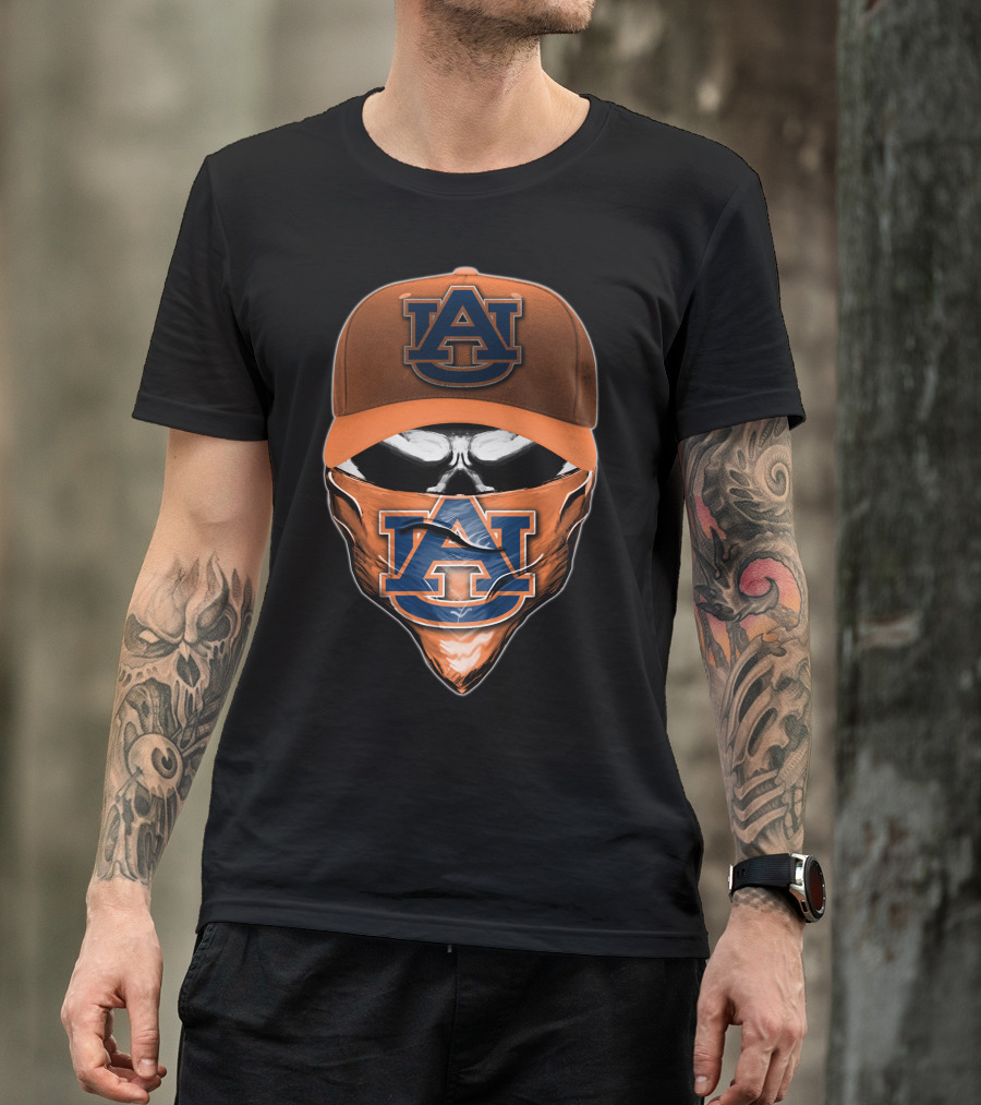 Skull V6 Auburn Tigers Masked Cap T-Shirt