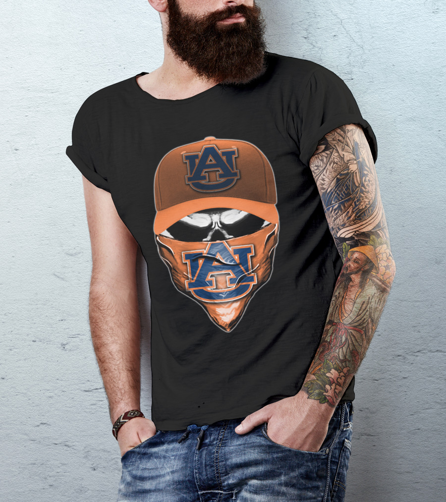 Skull V6 Auburn Tigers Masked Cap T-Shirt