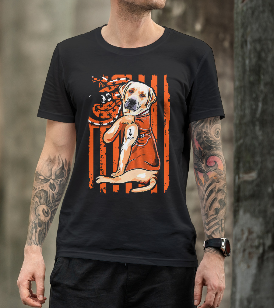 Labrador Retriever I Love Mom Baltimore Orioles Stripes And Mascot T-Shirt