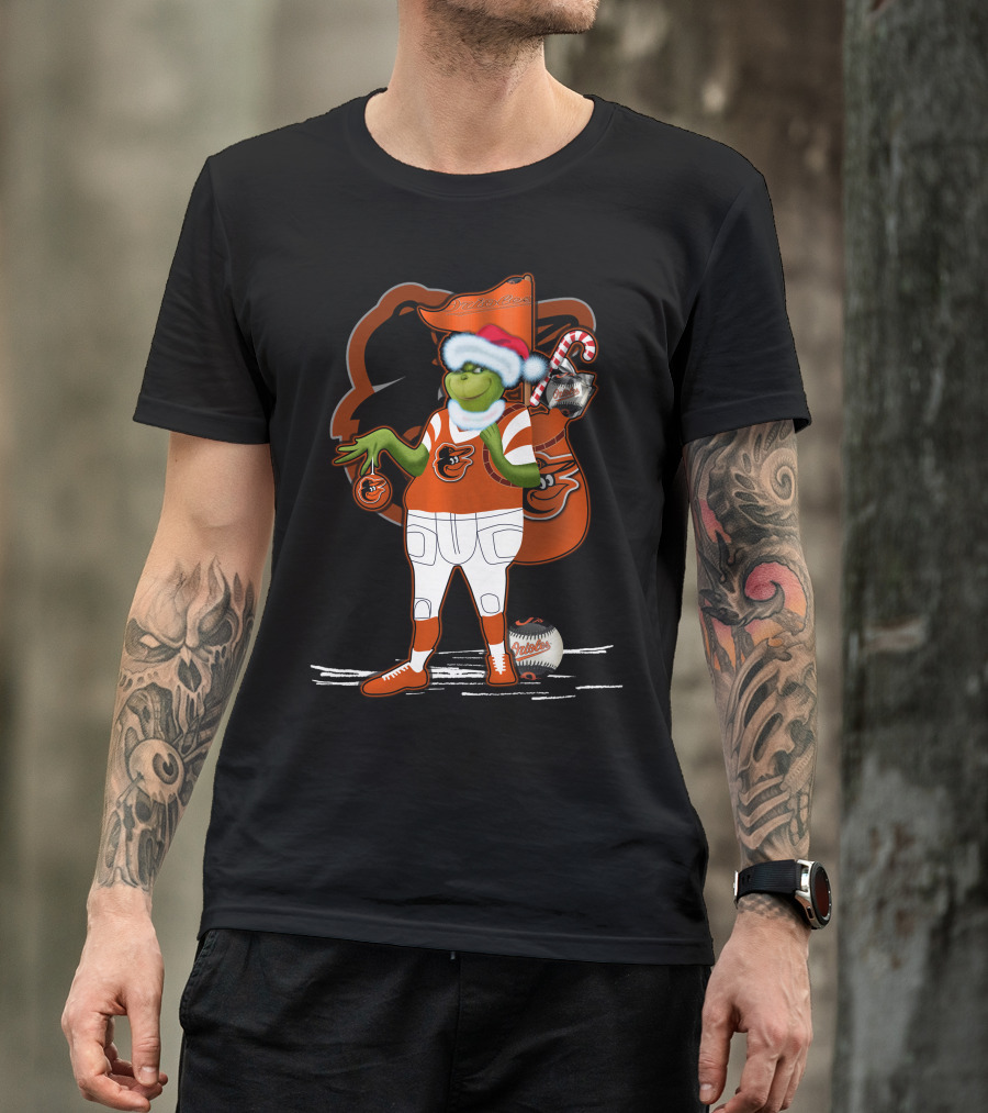 Grinch Merry Baltimore Orioles Christmas Baseball T-Shirt