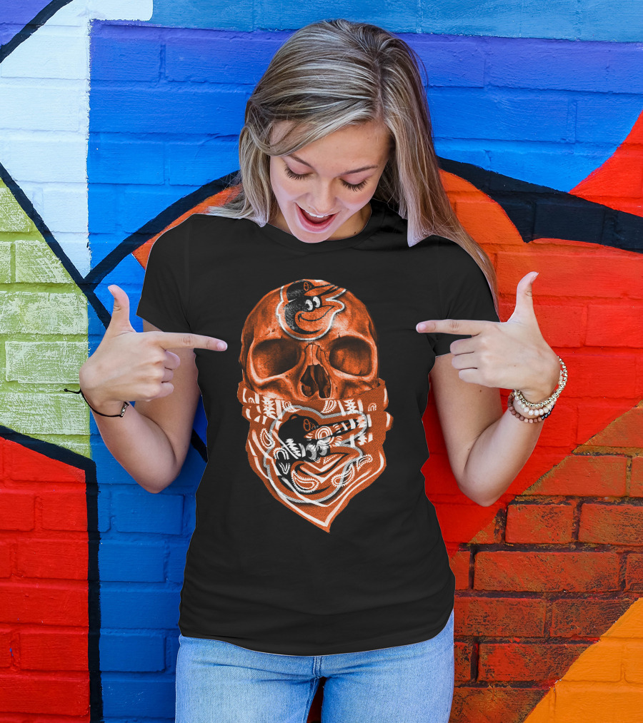 Skull Bandana V5 Baltimore Orioles T-Shirt