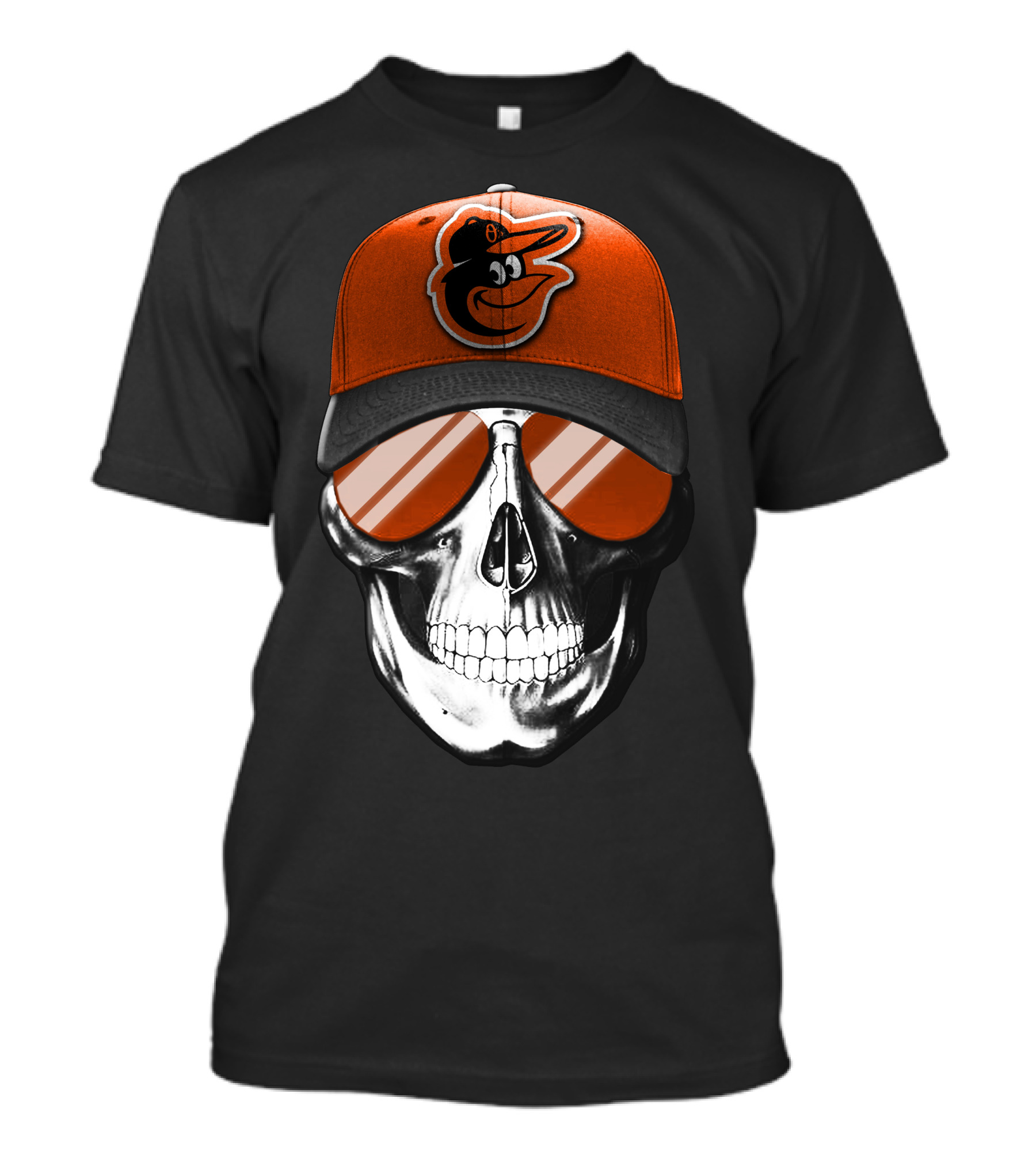 Skull V7 Baltimore Orioles Cap And Sunglasses T-Shirt