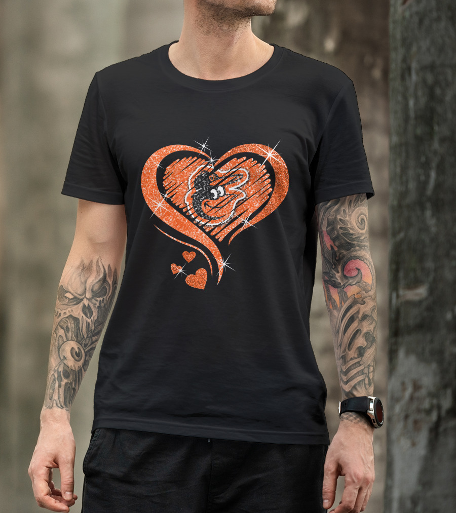 Heart Diamond Glitter Baltimore Orioles Bird T-Shirt