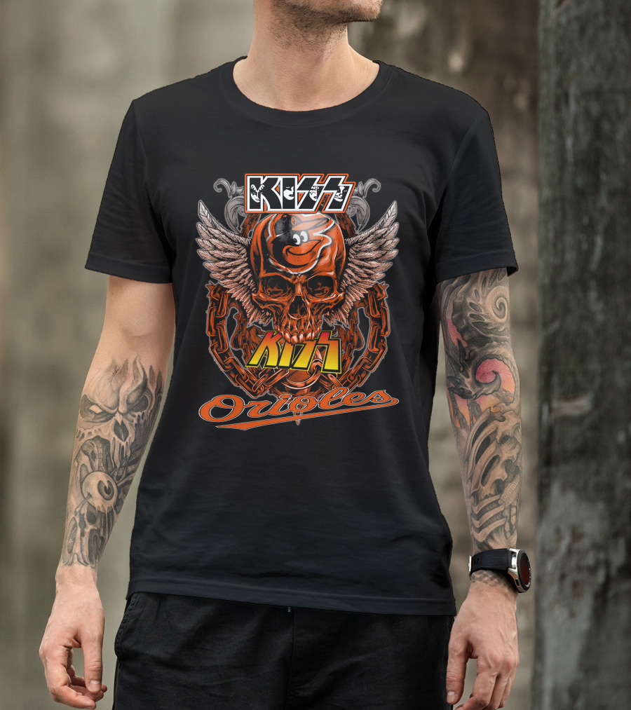 Kiss Baltimore Orioles Skull Winged T-Shirt