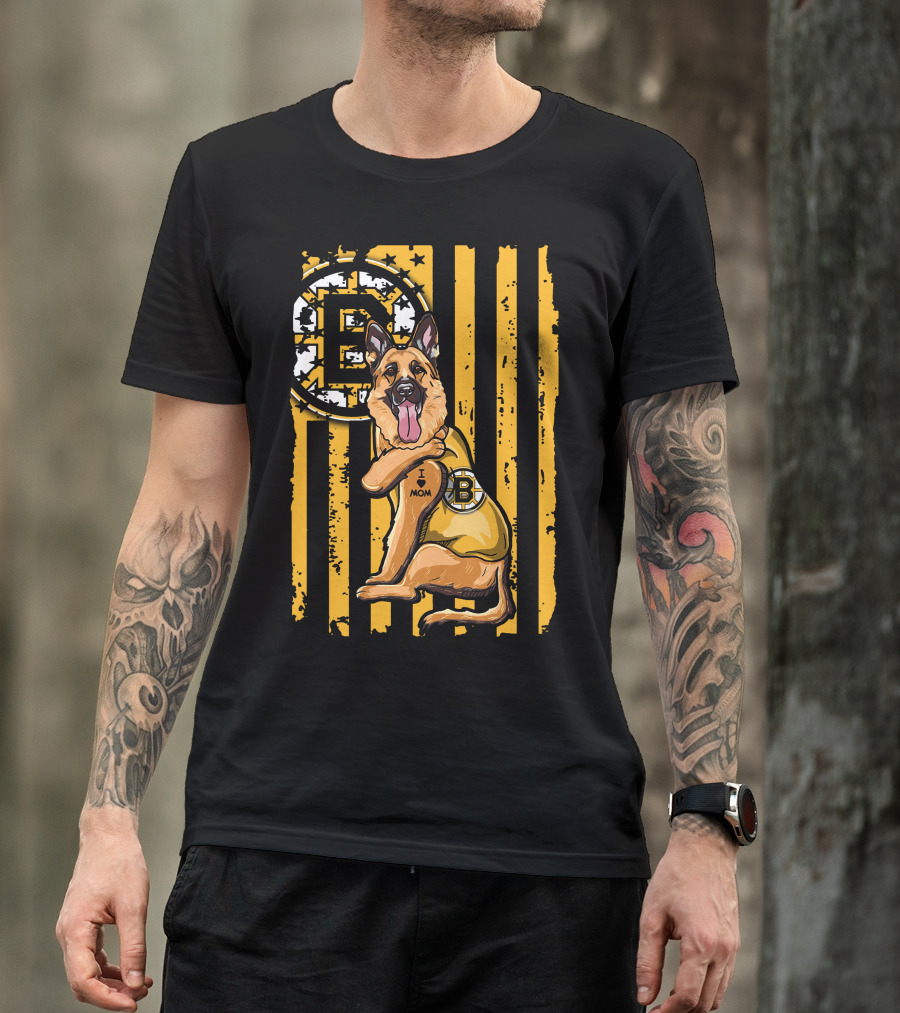German Shepherd I Love Mom Boston Bruins Hockey Fan T-Shirt