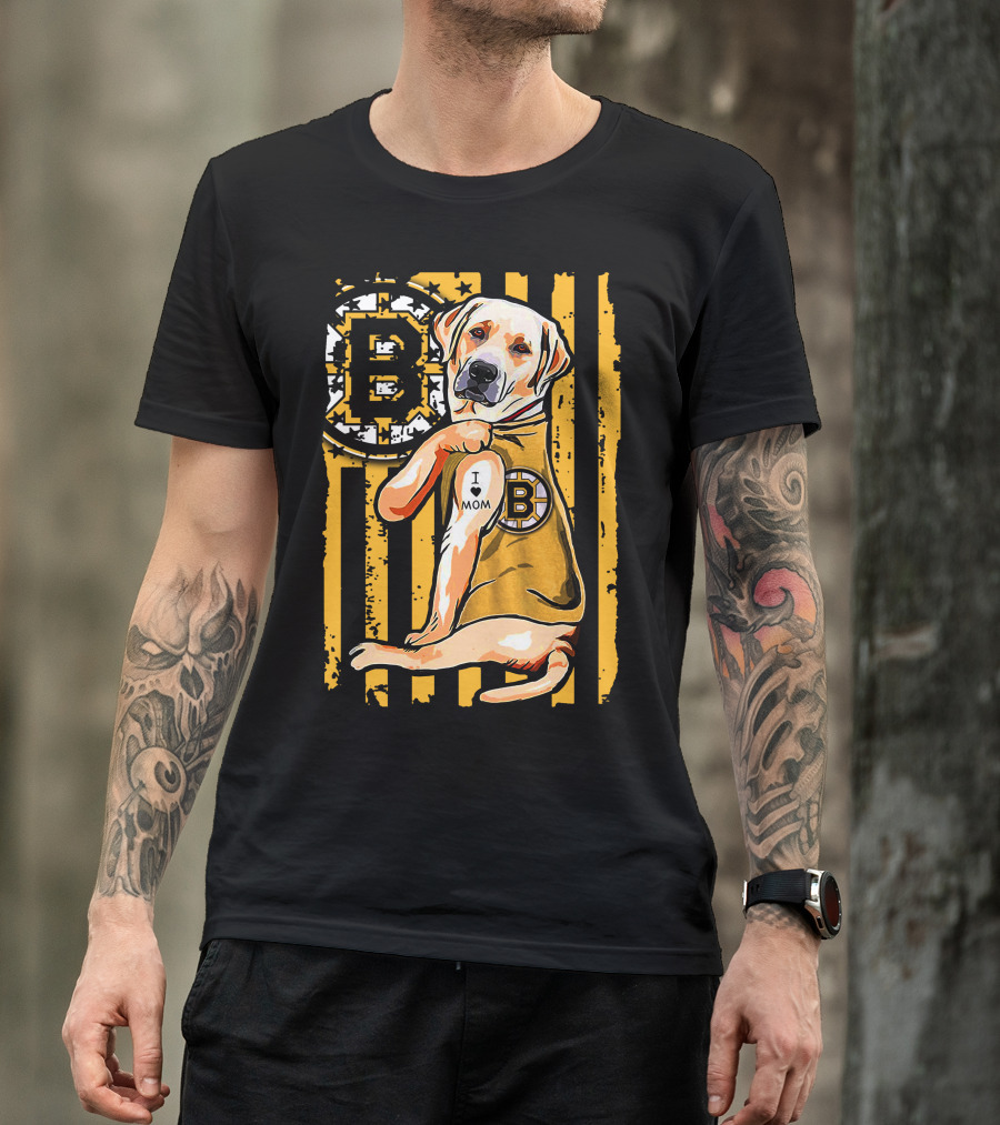 Boston Bruins Labrador Retriever I Love Mom T-Shirt