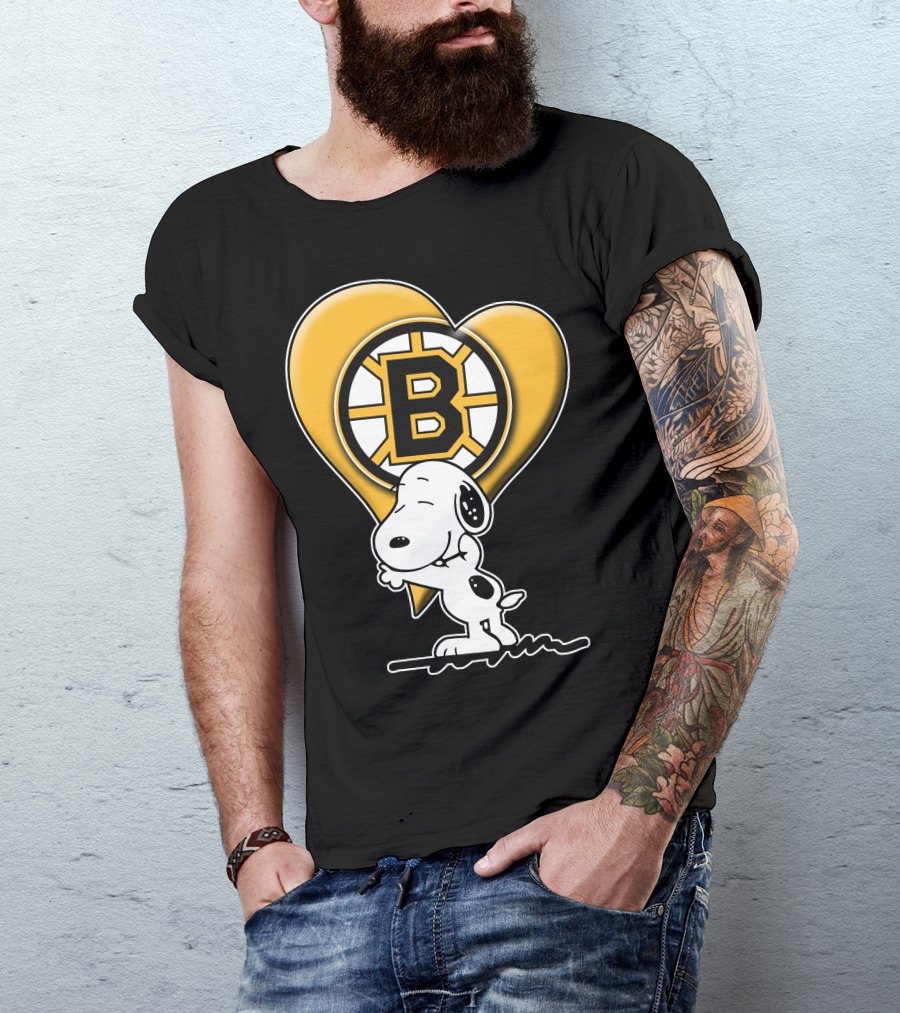 Snoopy Heart Boston Bruins Logo Hug T-Shirt