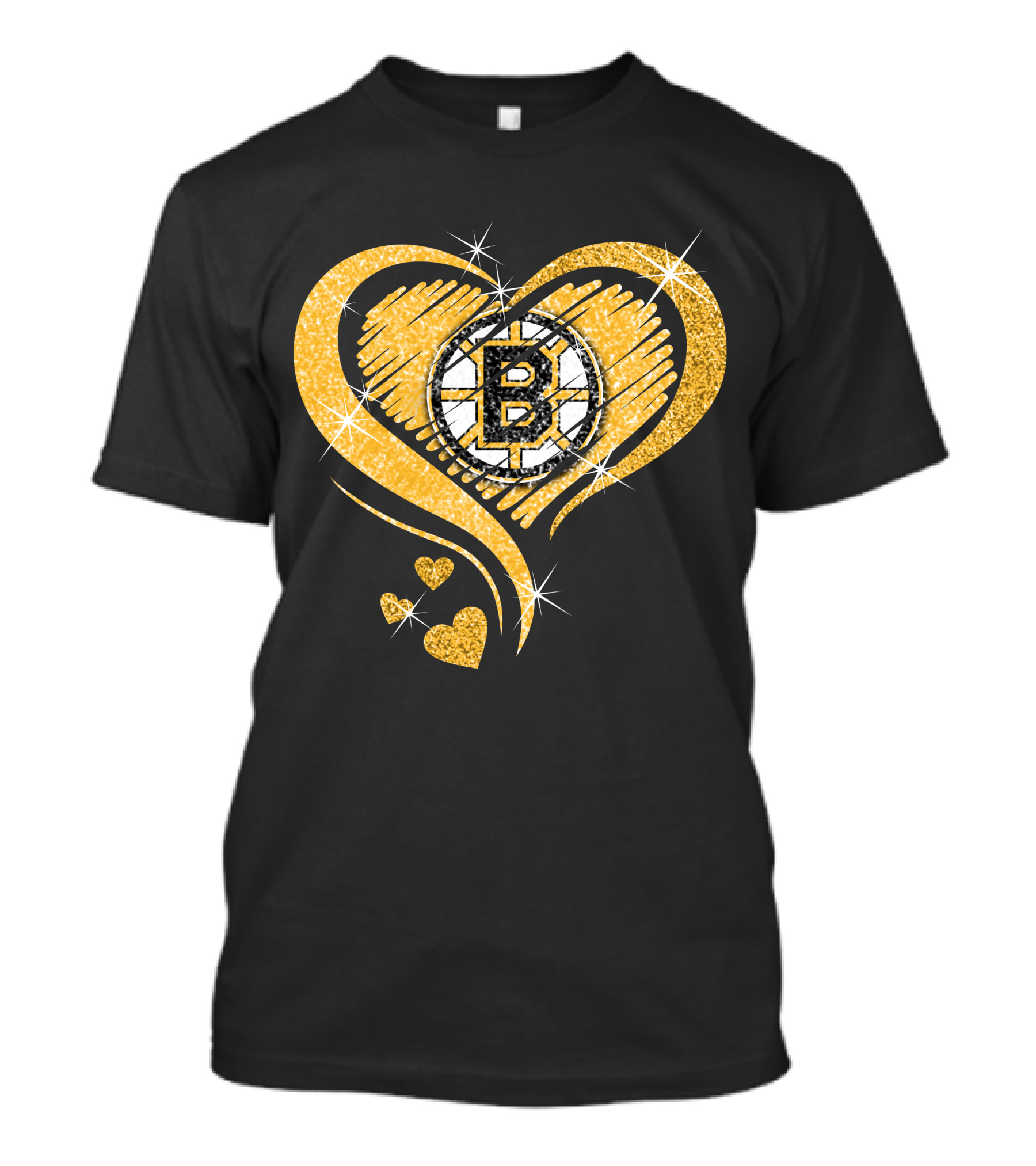 Boston Bruins Heart Glitter Logo Diamond T-Shirt