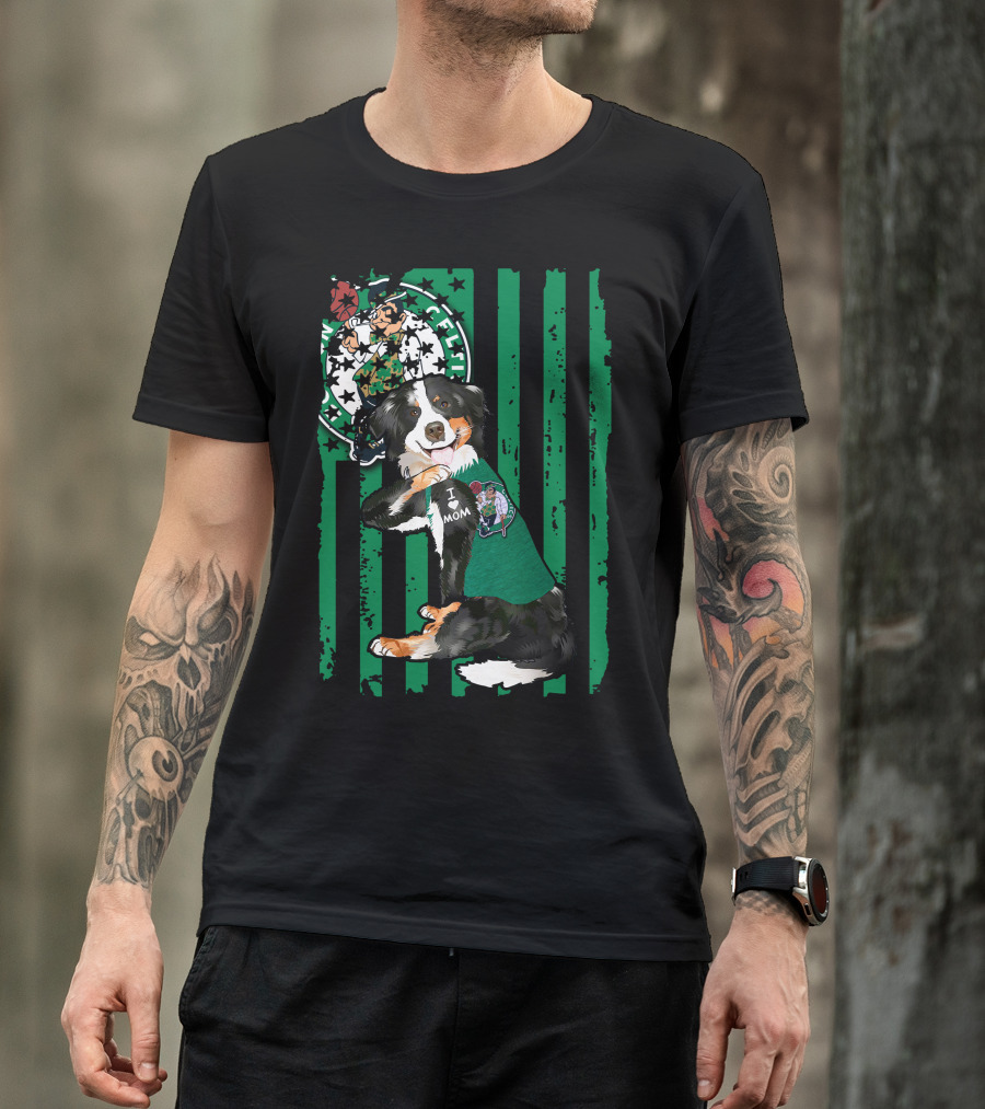 Border Collie I Love Mom Boston Celtics T-Shirt