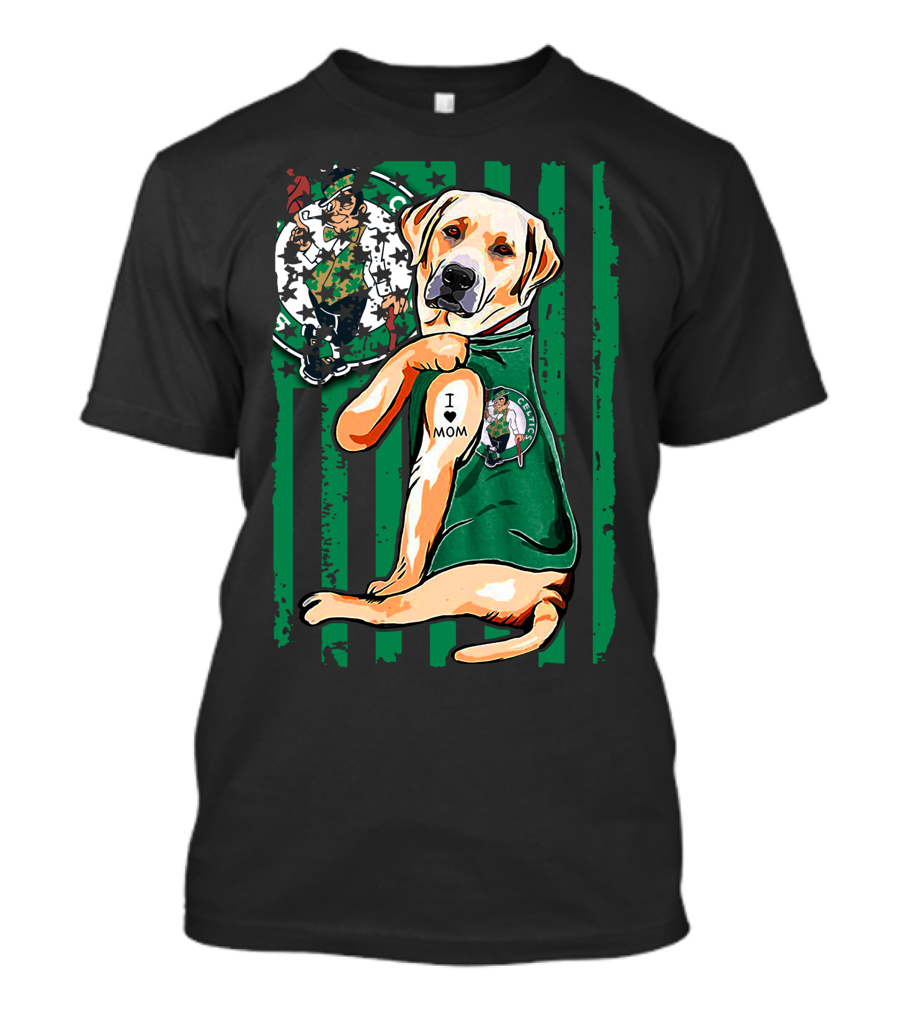 Labrador Retriever I Love Mom Boston Celtics Fan T-Shirt