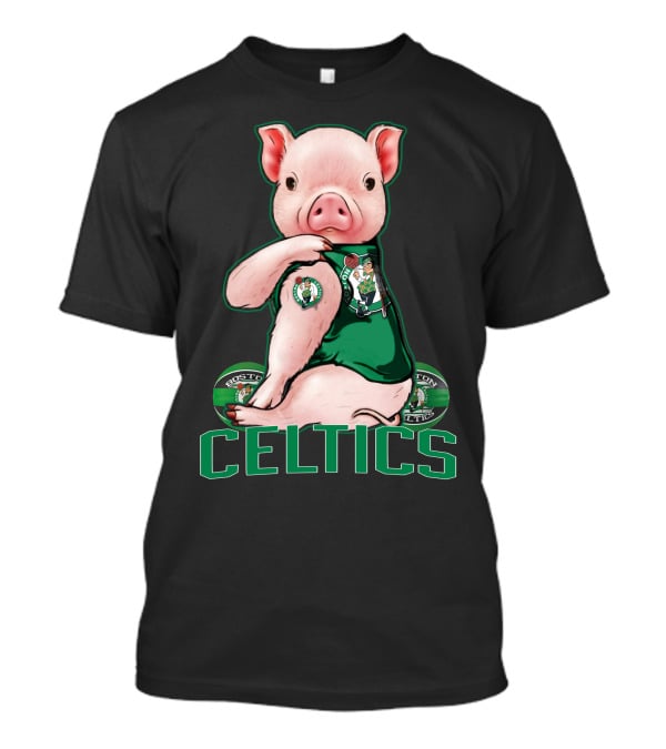 Pig Wearing Boston Celtics Logo Jersey With Celtics Text T-Shirt