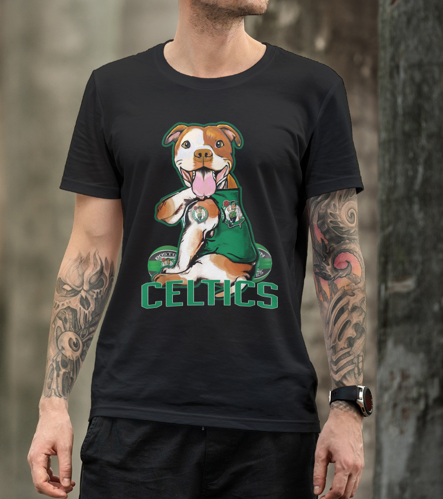 Boston Celtics Pitbull Fan With Team T-Shirt