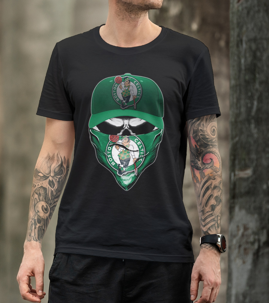 Boston Celtics Skull Mask Green Hat T-Shirt