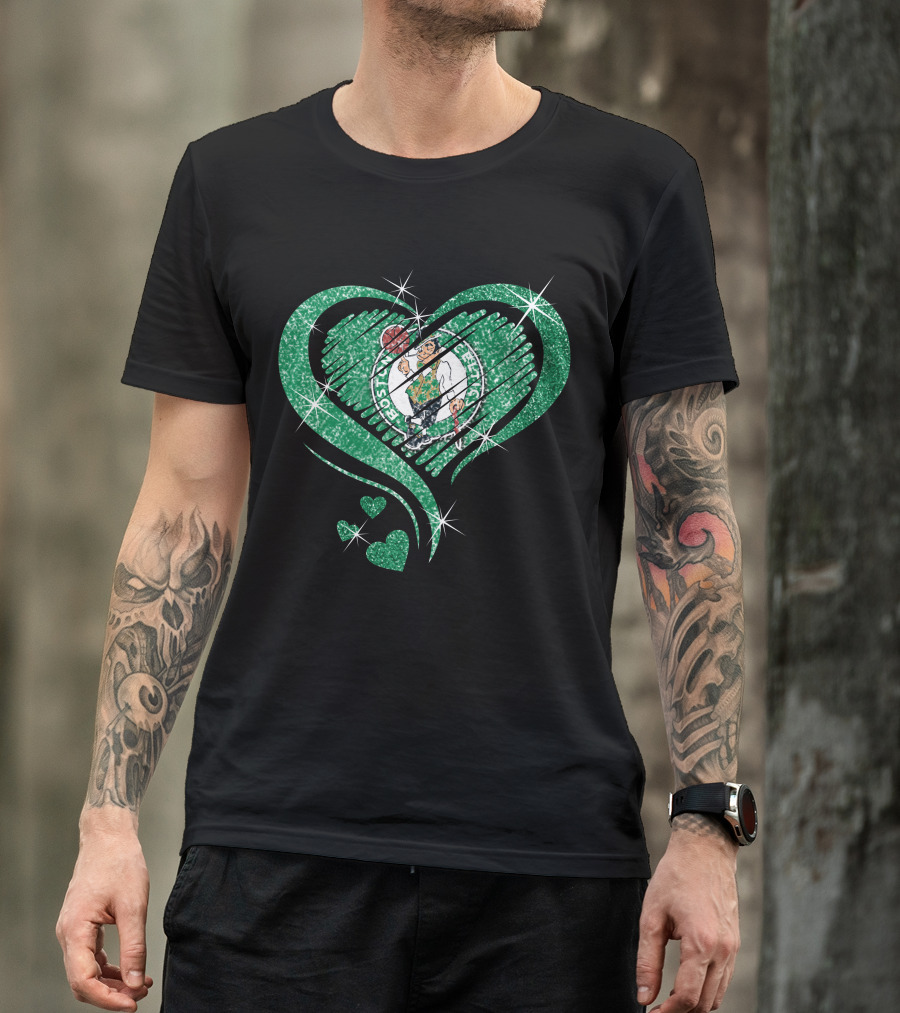 Heart Diamond Glitter Boston Celtics Emblem T-Shirt