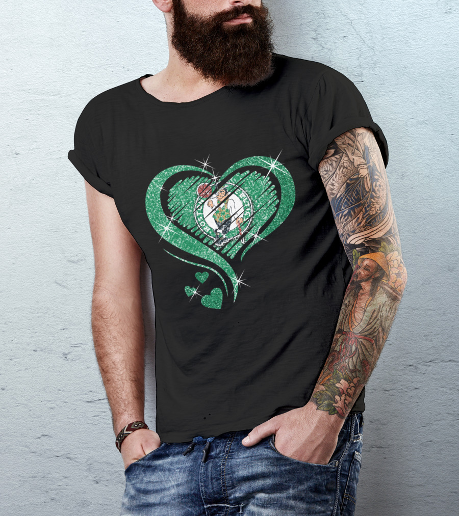 Heart Diamond Glitter Boston Celtics Emblem T-Shirt