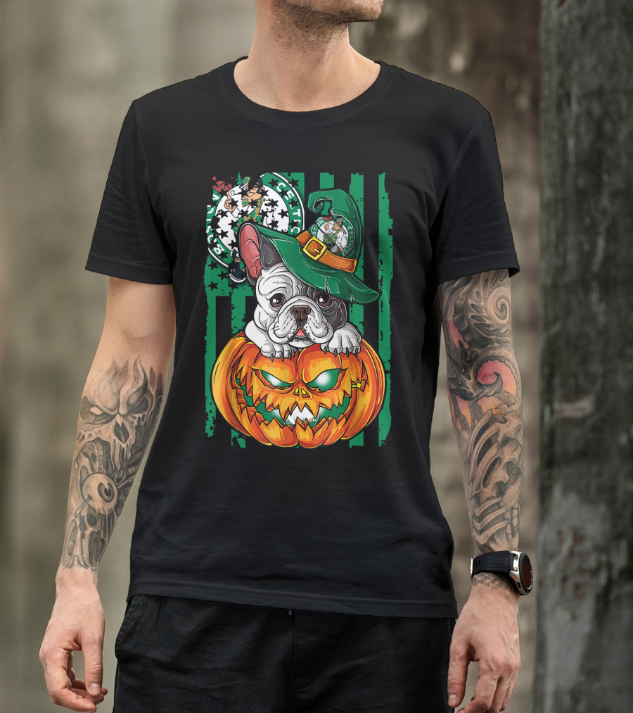Bulldog Halloween Boston Celtics Pumpkin Hat T-Shirt