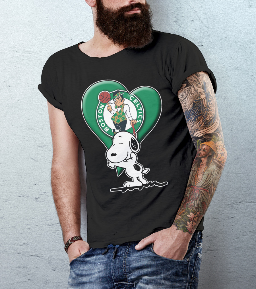 Snp V1 Boston Celtics Heart With Snoopy T-Shirt