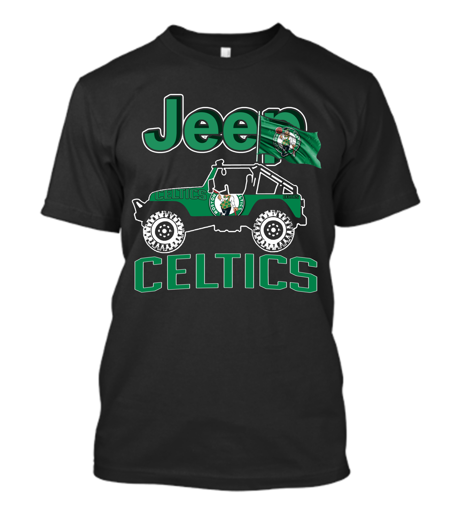 Jeep Celtics Boston Basketball Flag T-Shirt