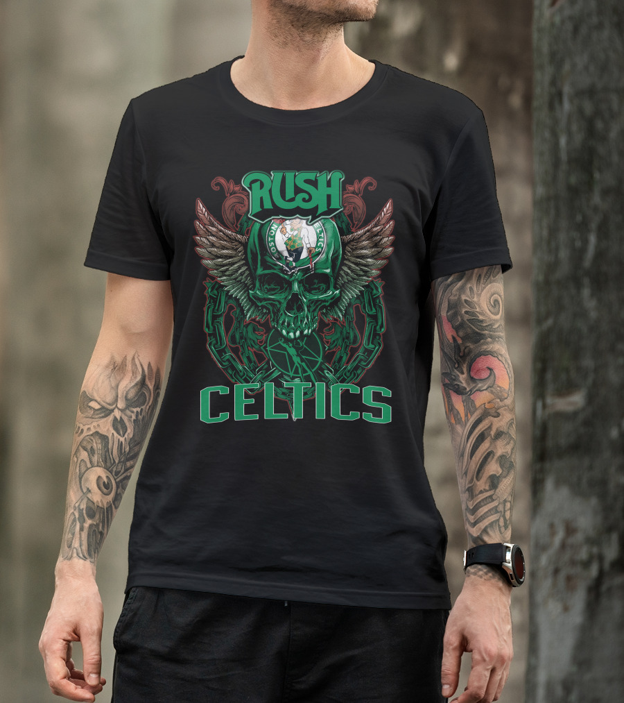 Rush Boston Celtics Skull Wings Chain T-Shirt