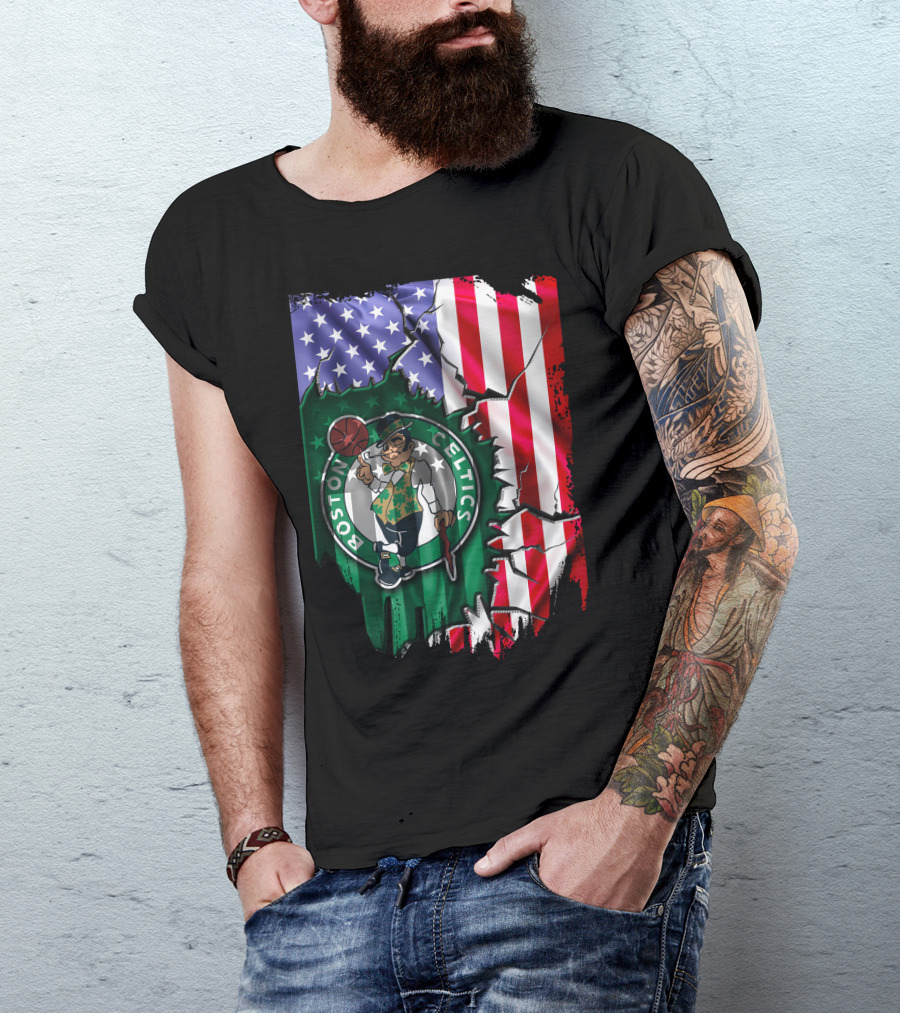 American Flag Boston Celtics T-Shirt