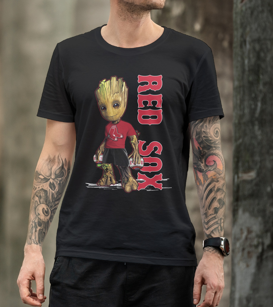Baby Groot Boston Red Sox Fan Holding Baseballs T-Shirt