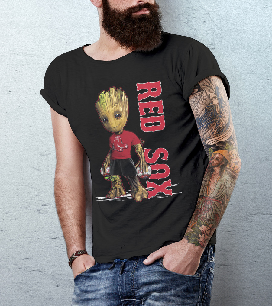 Baby Groot Boston Red Sox Fan Holding Baseballs T-Shirt