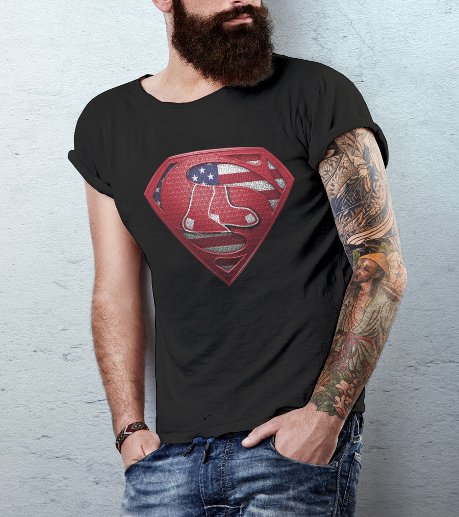 Boston Red Sox Superman Shield American Flag T-Shirt