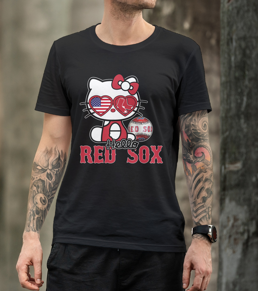 Hello Kitty Red Sox American Heart Baseball Fan T-Shirt