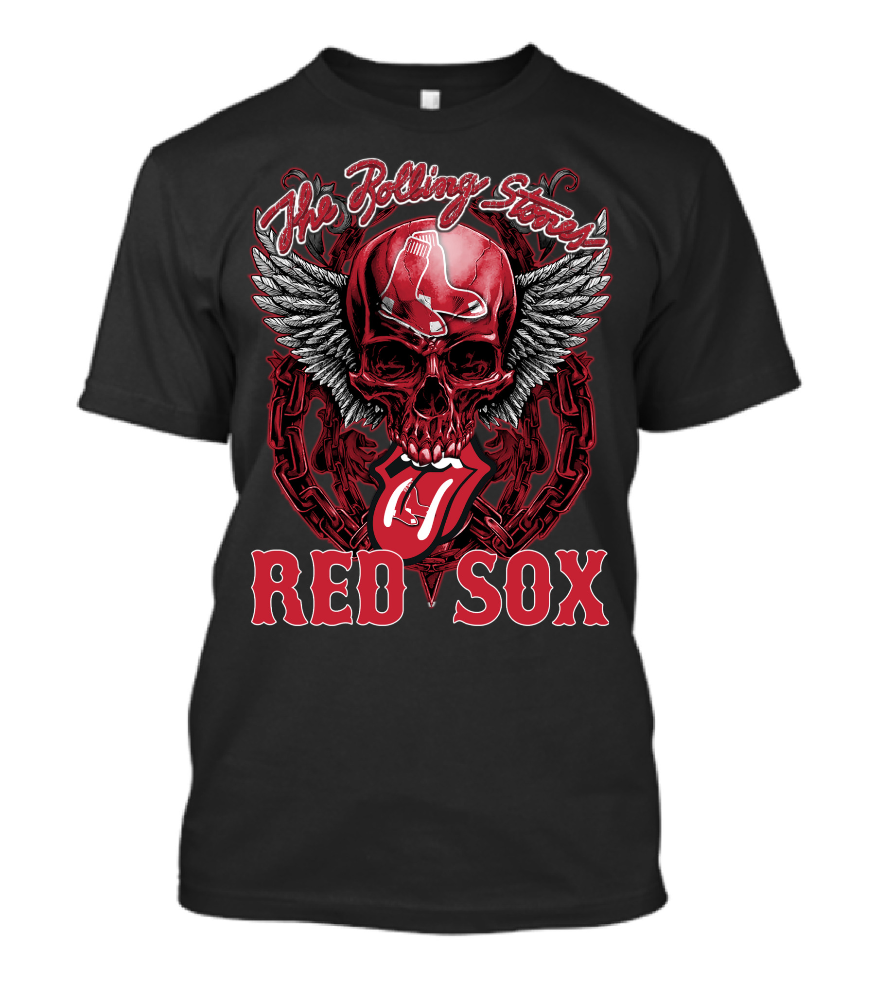 The Rolling Stones Boston Red Sox Skull And Tongue Logo Fusion T-Shirt