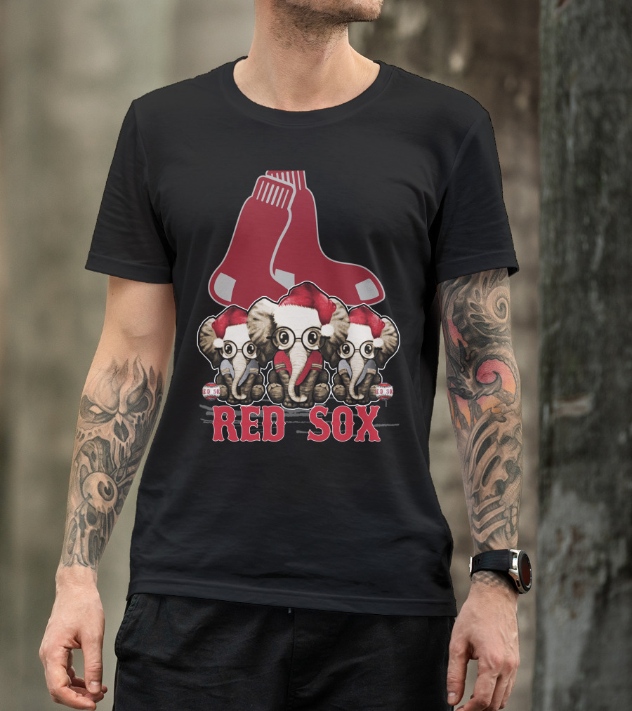 Elephan Xmas Red Sox Santa Hat Trio T-Shirt