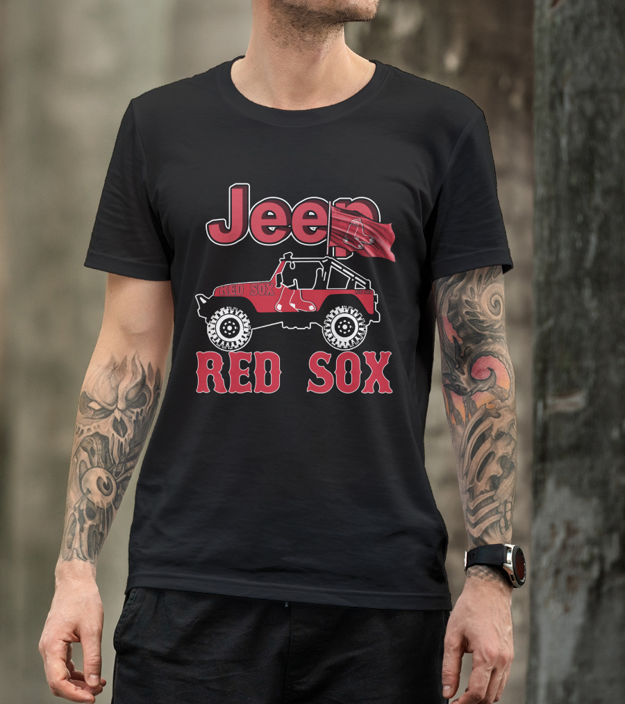 Jeep Boston Red Sox Off-Road Vehicle With Red Flag And Sox T-Shirt