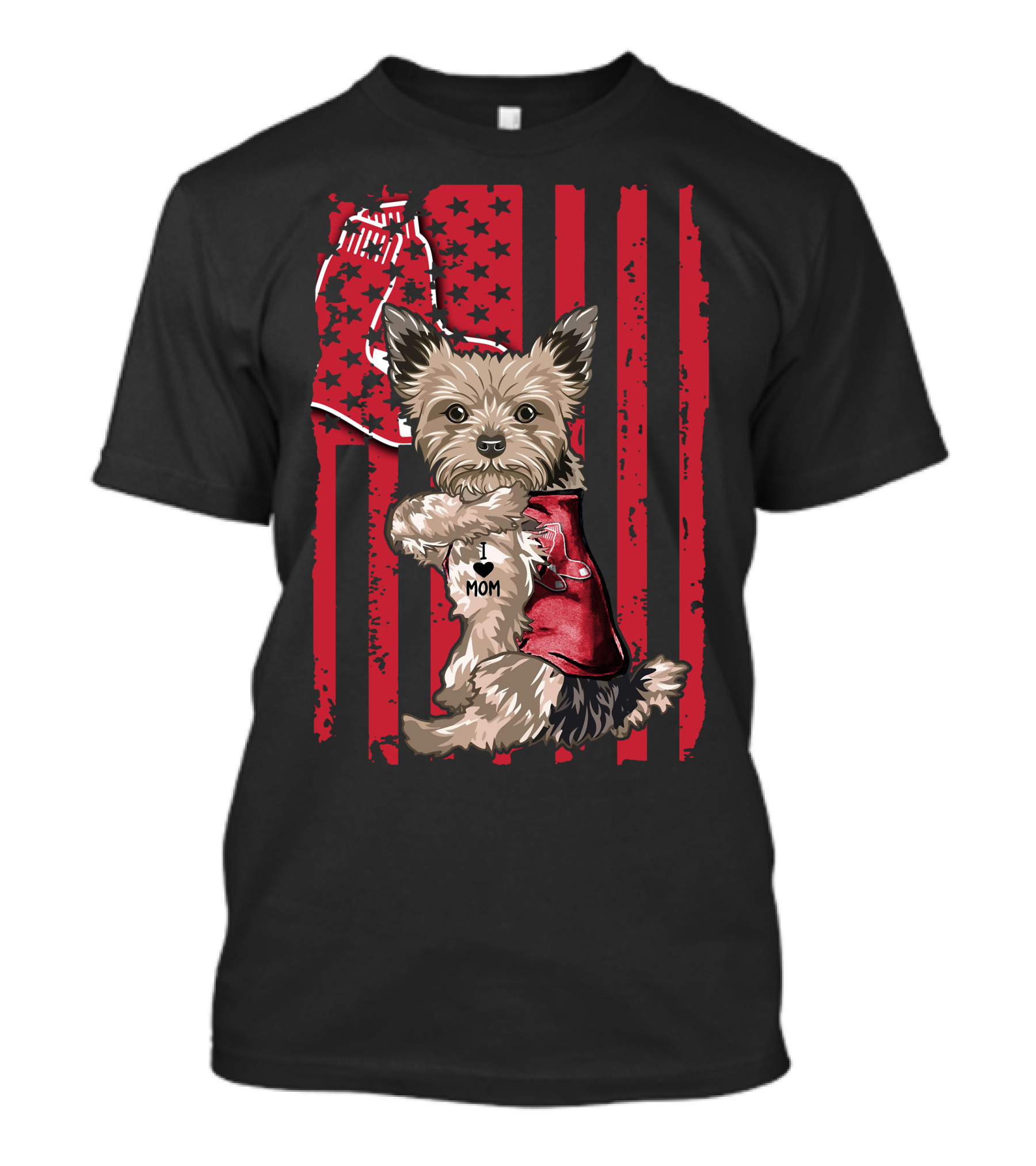 Yorkshire Terrier I Love Mom Red Sox Flag T-Shirt