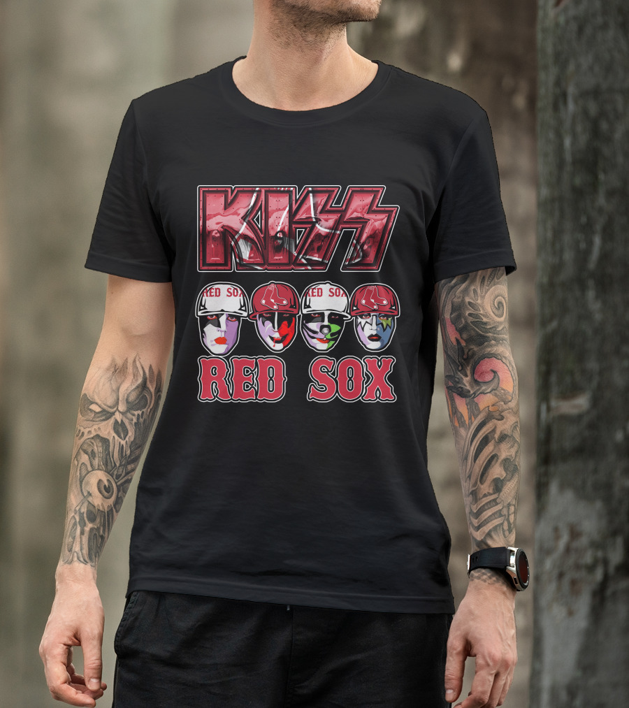 KISS Boston Red Sox Faces In Makeup And Hats T-Shirt