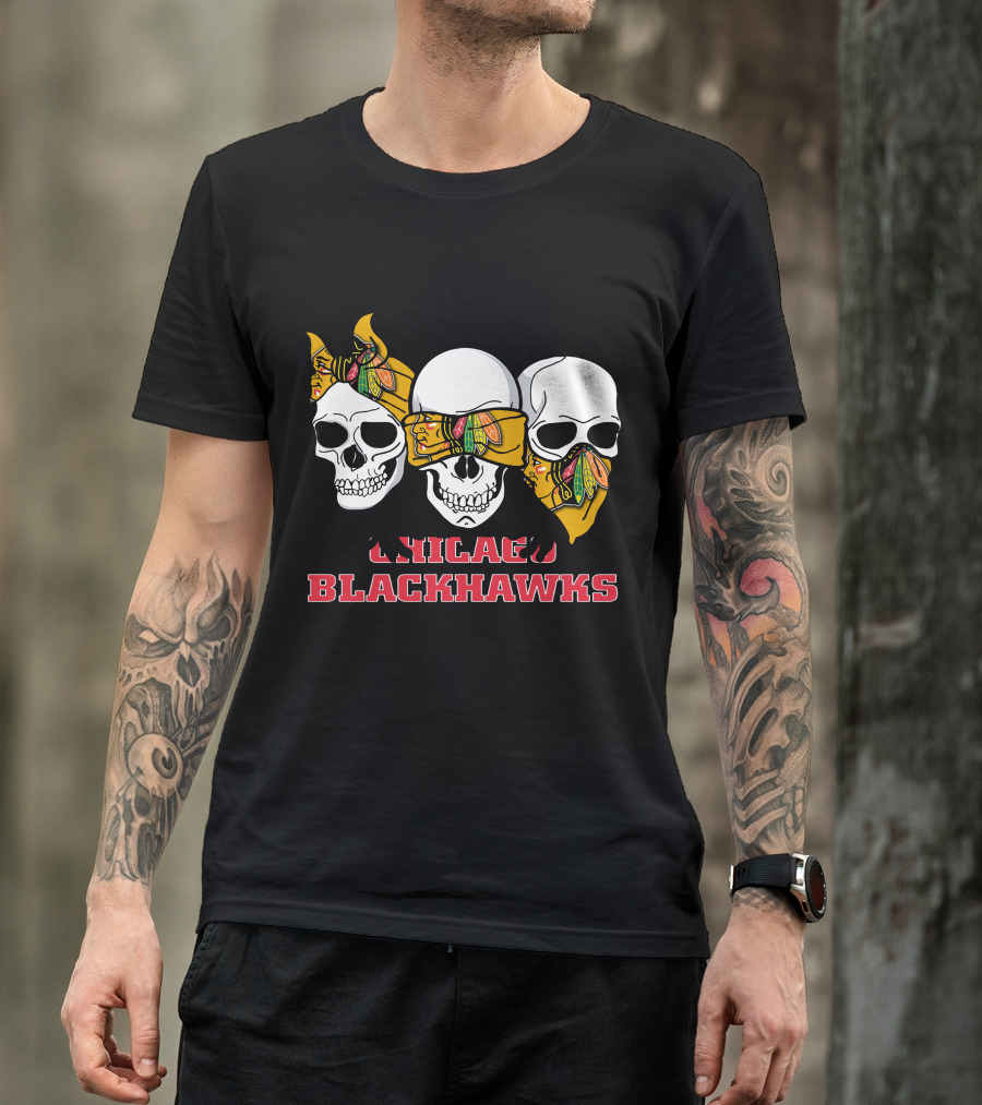 Chicago Blackhawks Three Skulls T-Shirt