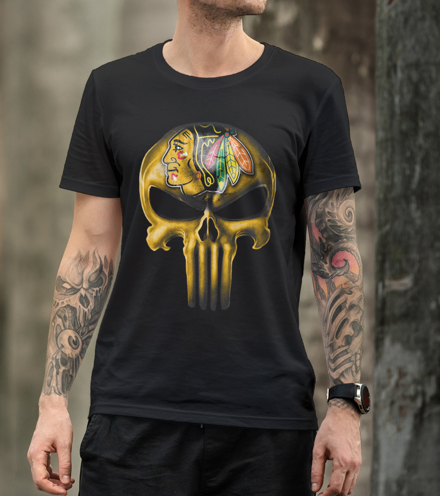 Skull Chicago Blackhawks Punisher Fusion T-Shirt