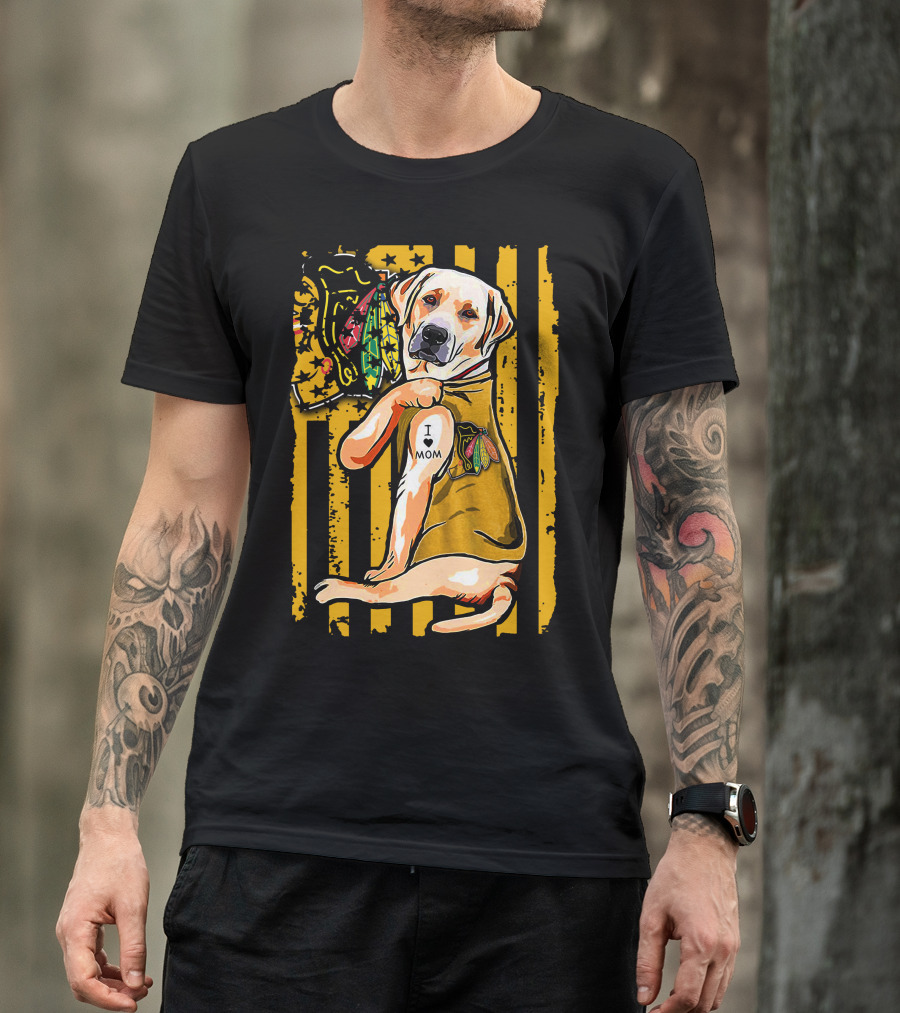 Labrador Retriever I Love Mom Chicago Blackhawks Stripes T-Shirt