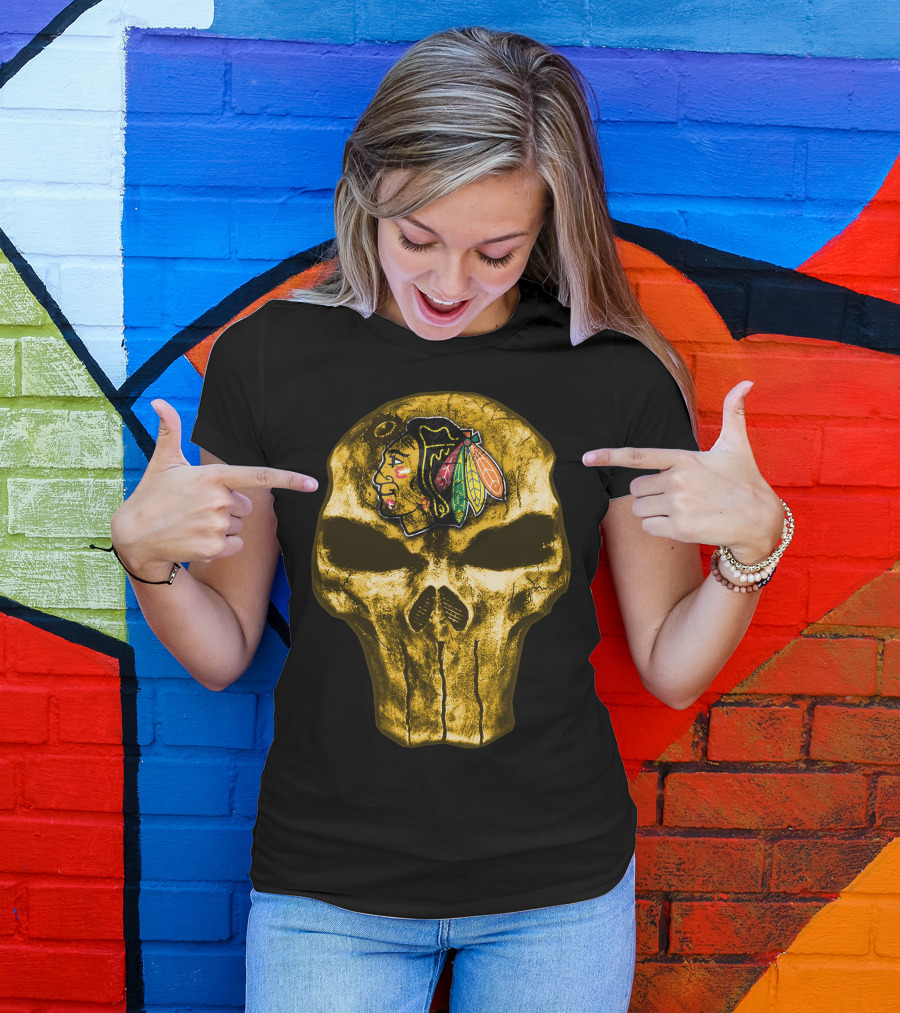 Skull Chicago Blackhawks Logo Fusion T-Shirt